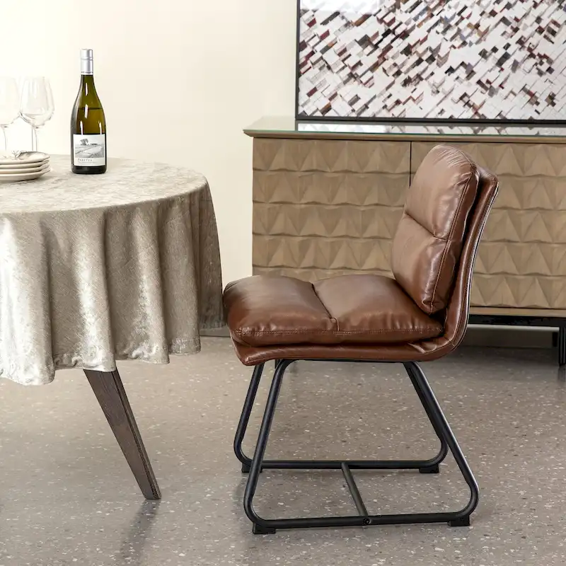 Glitzhome Set of 2/4 Modern PU Leather Thick Upholstered Side Dining Chairs with Metal Legs