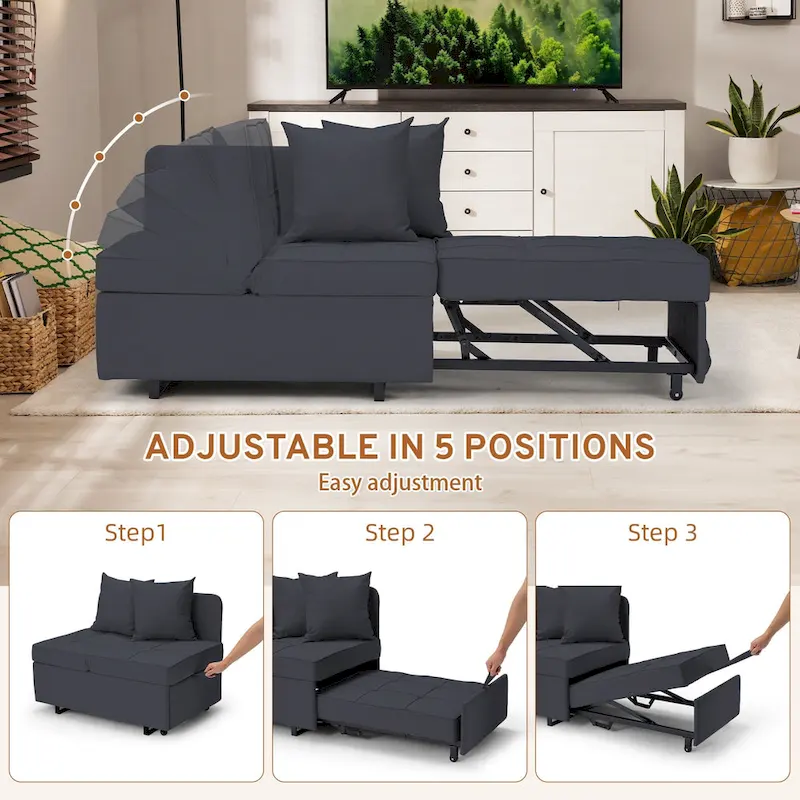 EROMMY Sleeper Sofa Chair Bed , Adjustable Backrest Pull Out Sofa Bed with Faux Linen Sofa Fabric
