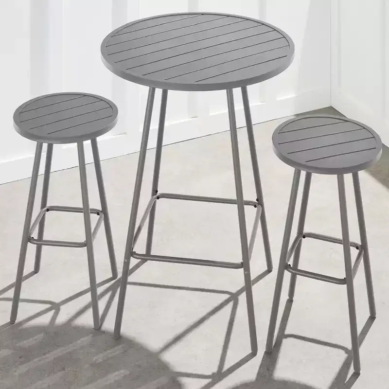 Best Choice Products 3-Piece Steel Patio Bar Height Round Bistro Set w/ Backless Stools, Slatted Design
