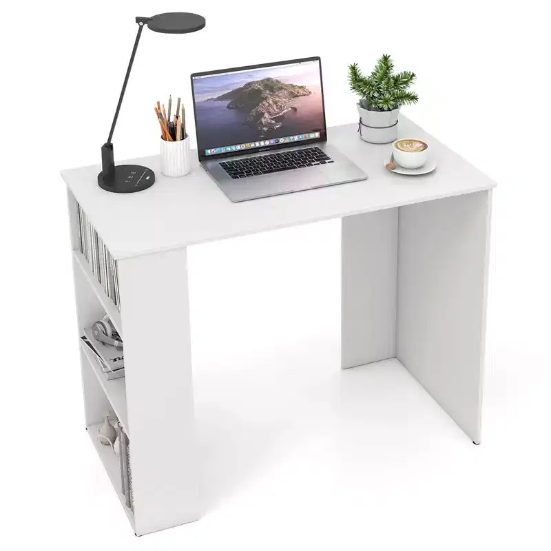 Costway 35.5 Compact PC Laptop Desk Modern Style Office Study Desk with Side Storage Shelf White/Black/Gray/Brown