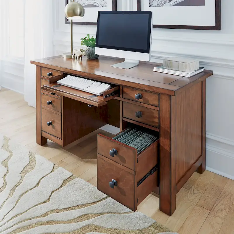 Aged Maple 54-Inch Executive Pedestal Desk