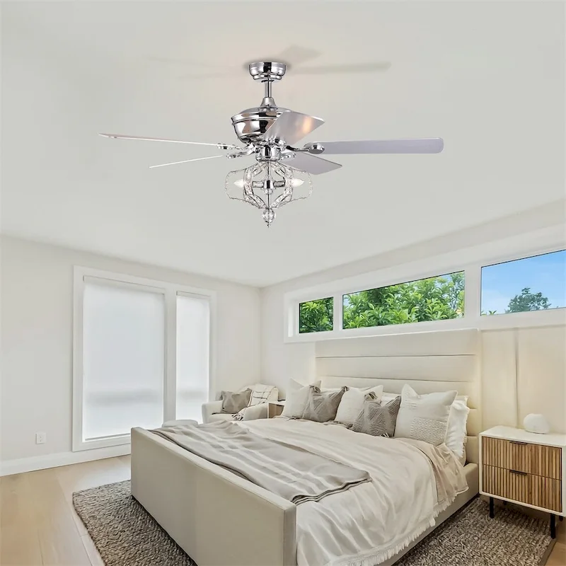 Crystal Ceiling Fan with Lights, Reversible Blades 3 Wind Speeds