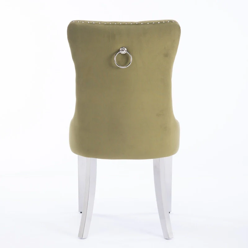 Velvet Dining Chair with Nailhead Trim and Chrome-Plated Stainless Steel Legs