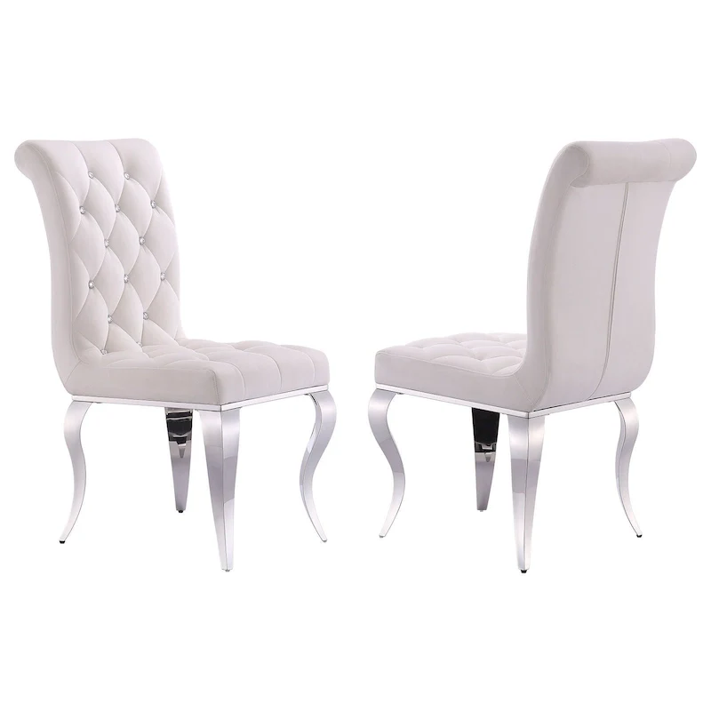 Velvet Dining Chair with Crystal Button-Tufted Back & Mirror Cabriole Legs – 500 lb, Multiple Colors