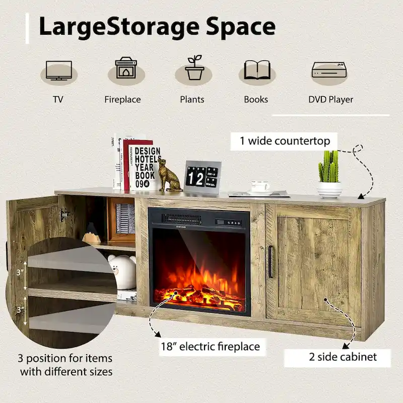 Costway 58 Fireplace TV Stand Entertainment Console W/ 18 Electric