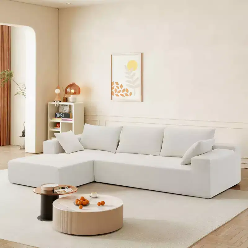 Okak Minimalist Modular L-Shaped Sectional Couch Chenille Floor Sofa Compressed Upholstered 2 PC Free Combination for Living Room,Apartment