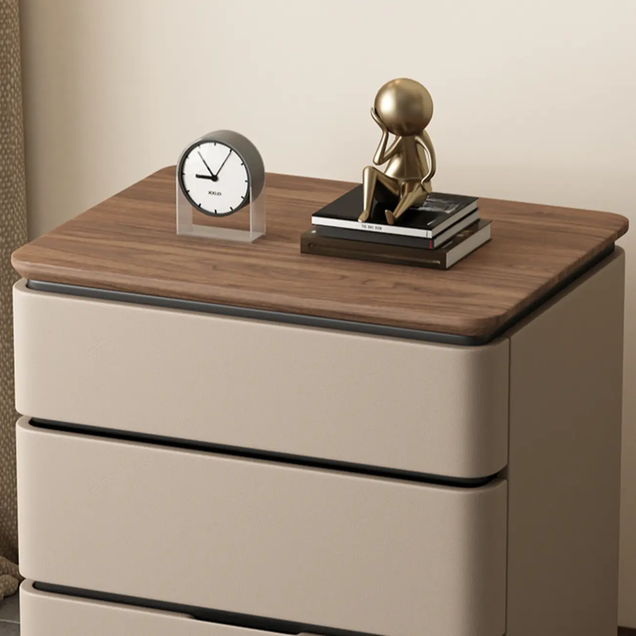 Modern Narrow Wooden Nightstand with 3 Drawers