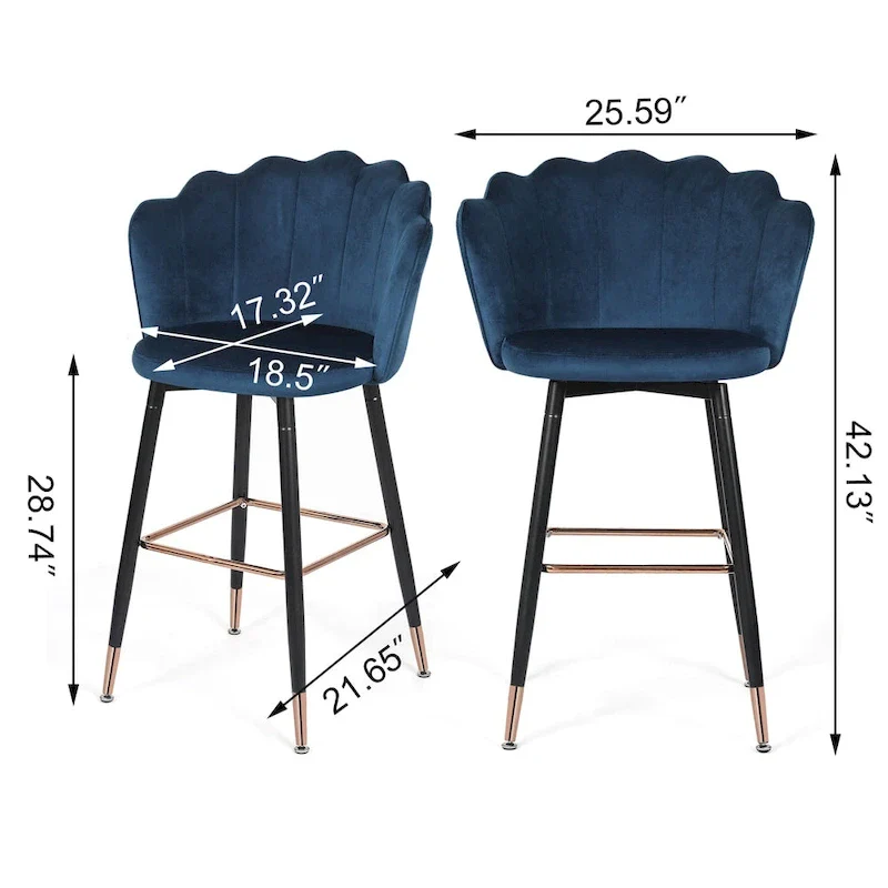 Adeco 42 Height Set of 2 Velvet Bar Stools