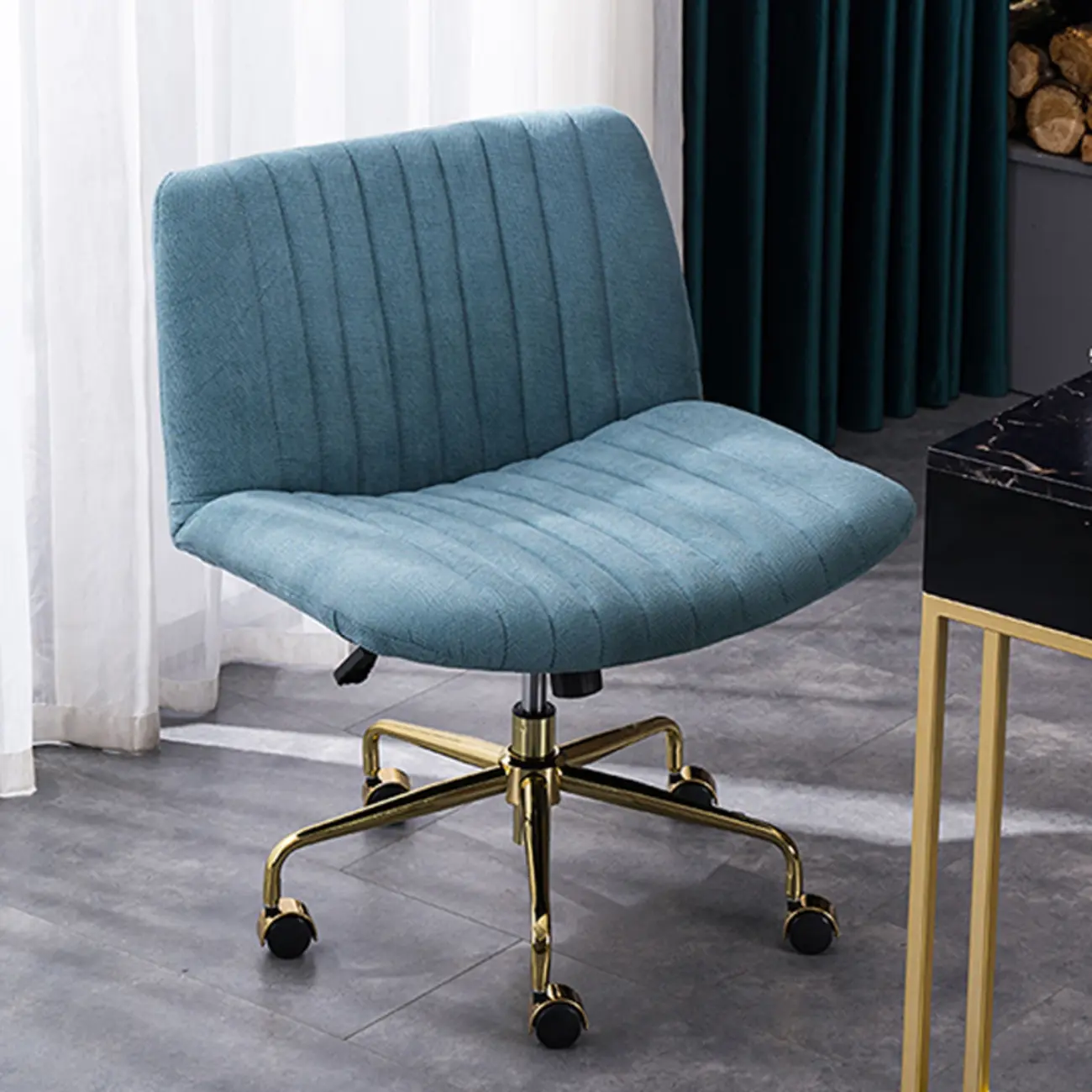 Elegant Gray Linen Upholstered Swivel Office Chair