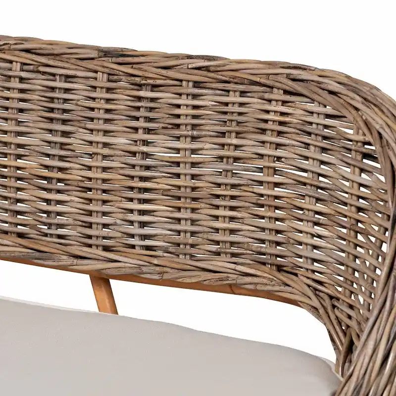 Raisa Modern Bohemian Natural Kubu Rattan Bench and Wood Table Dining Nook Set