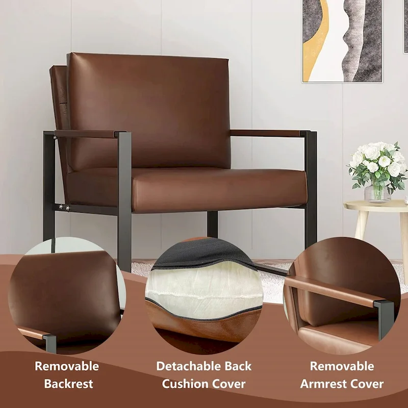 Mieres Mid-Century Style 3-Piece PU Leather Living Room Sofa