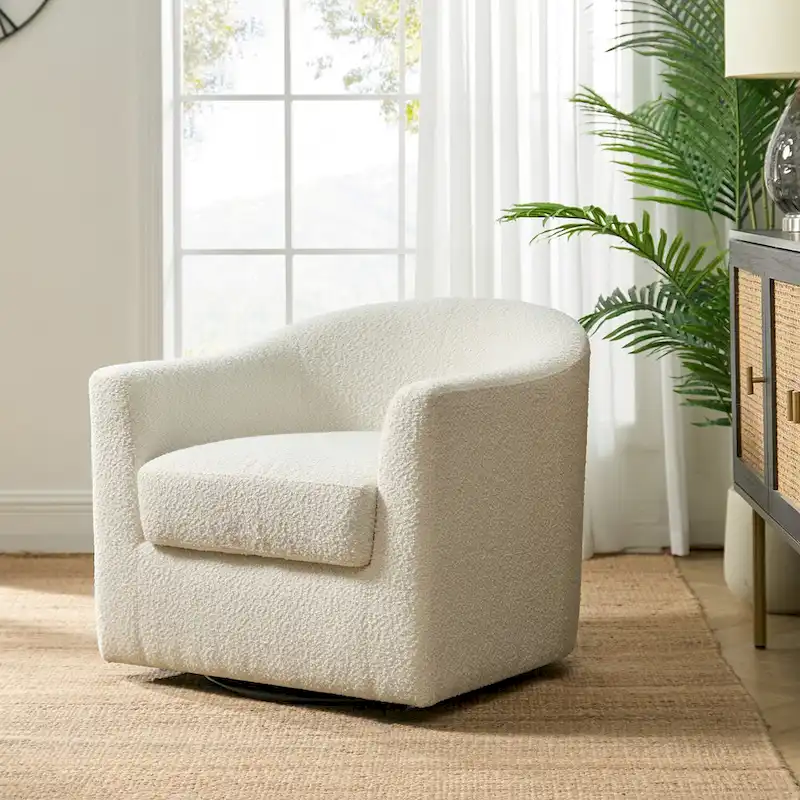 Modern Ergonomic Boucle Upholstered Swivel Barrel Chair