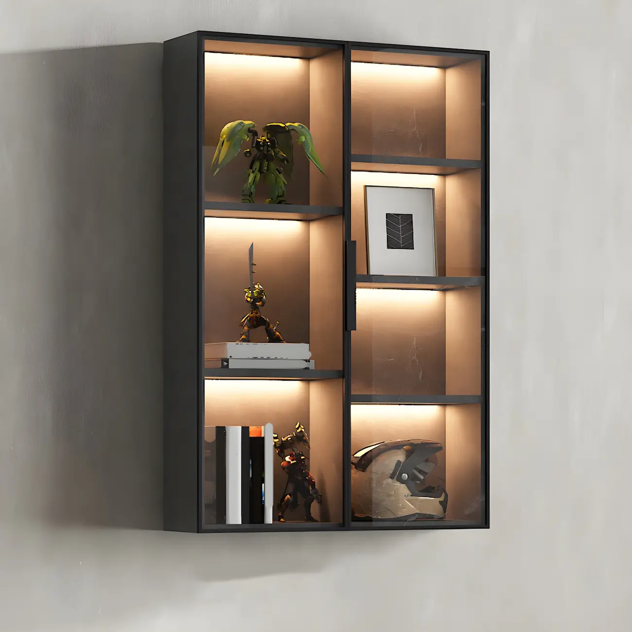 Black Multi-Shelf Wall-Mounted Wooden Display Cabinet