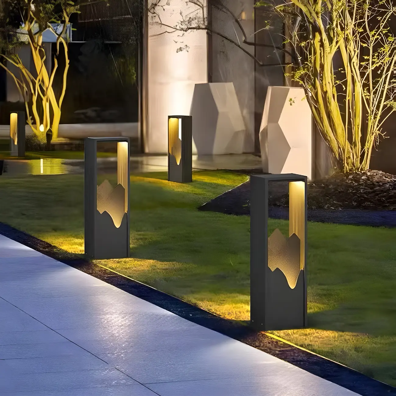 Vertical Geometric Mountain Outline Post Cap Light