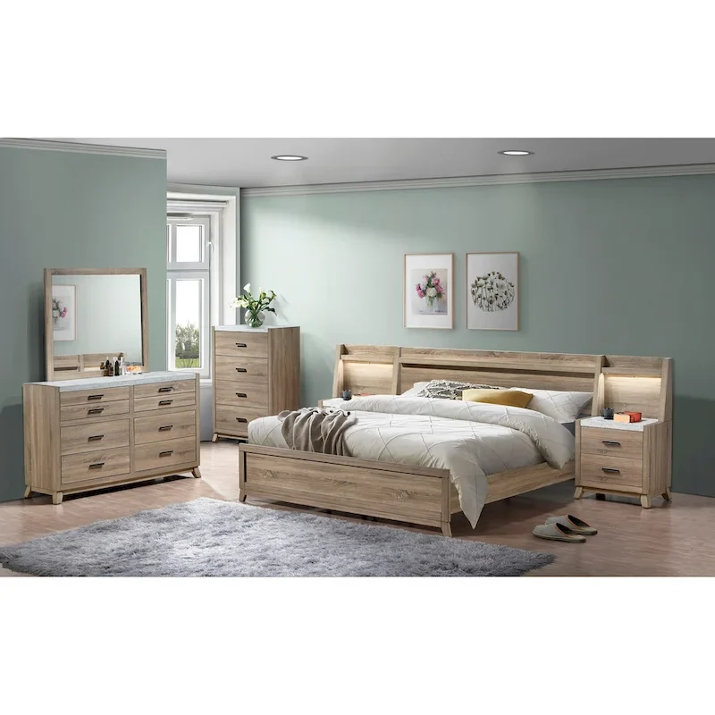 Daemon 6 Piece Light Brown Panel Bedroom Set