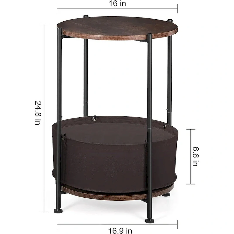 Round Storage End Table with Cloth Basket