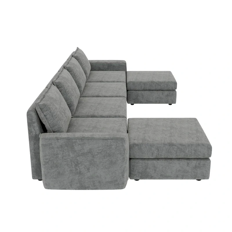 Chenille Modular U-Shaped Sectional Sofa with Ottoman
