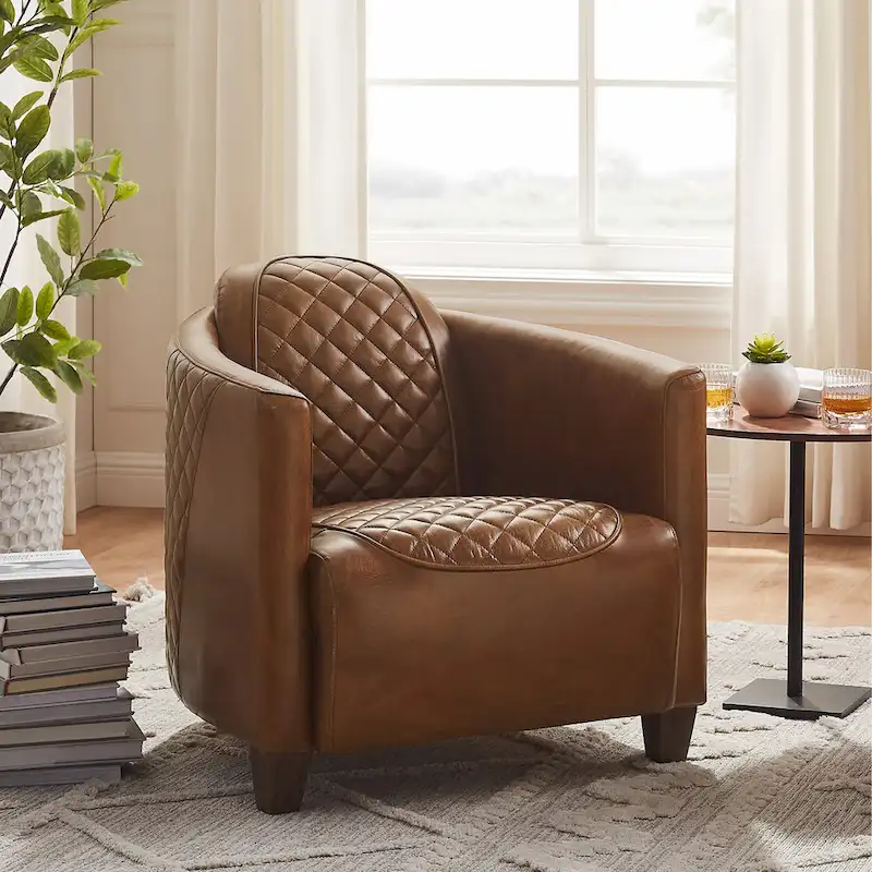 Art Leon IndustrIal Retro Top Grain Leather & Aluminum Accent Chair