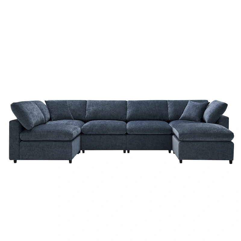 U Shaped Modular Cloud Sofa with Ottoman, Convertible Sleeper Sofa