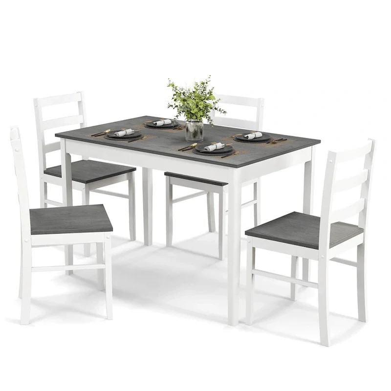 Costway 5-Piece Dining Set Solid Wood Kitchen Furniture with