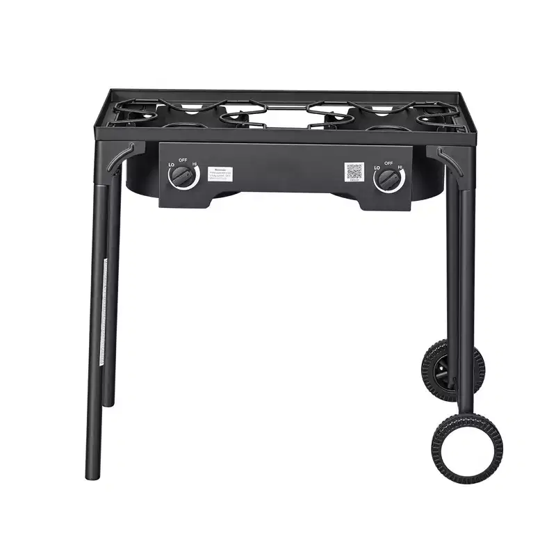 VEVOR 2 Burner Outdoor Propane Gas Stove, 150,000 BTU Propane LPG Gas Camping Stove with 2 Wheels & 20 PSI Regulator & Hose, Black