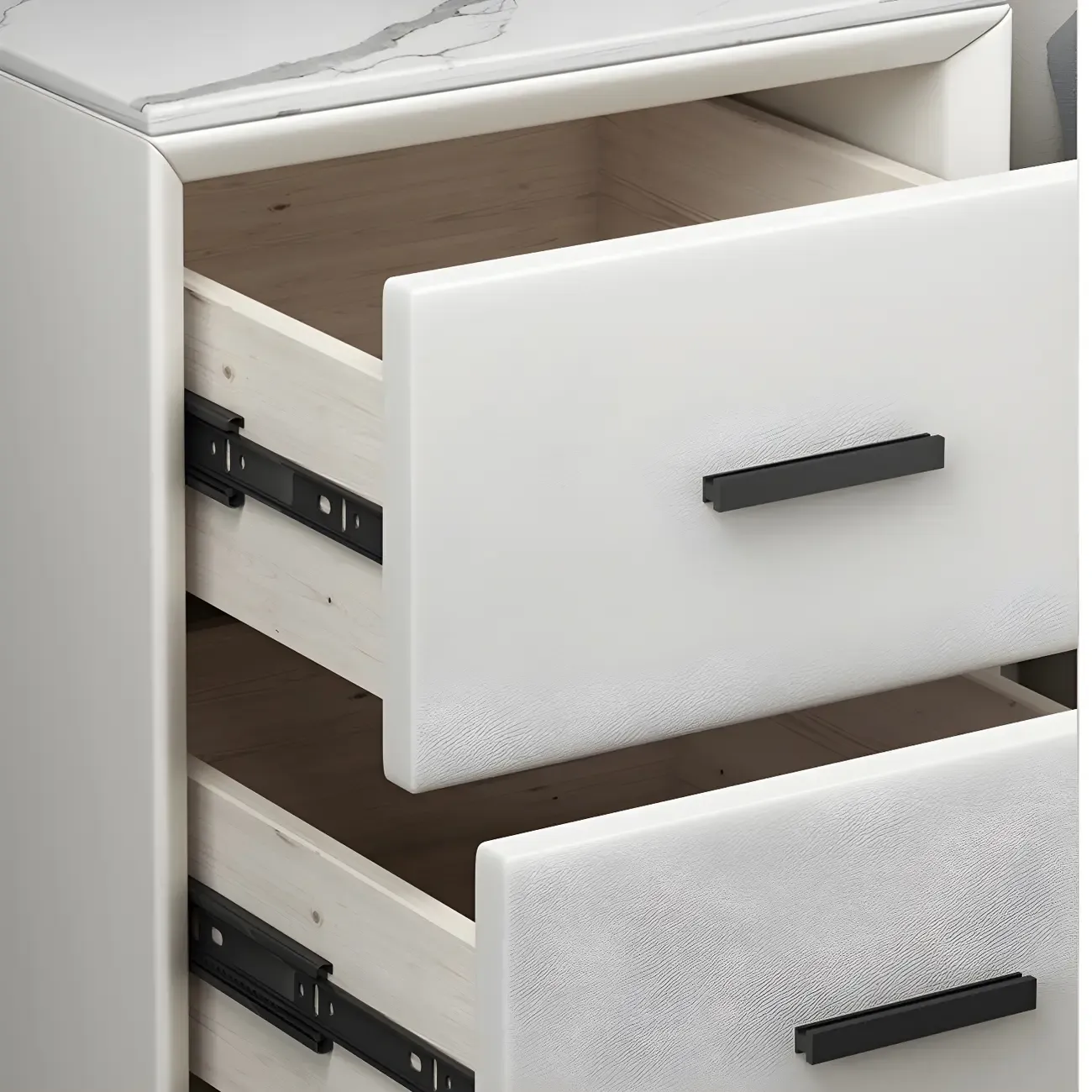 Modern White Metal Bedside Table with 2 Drawers