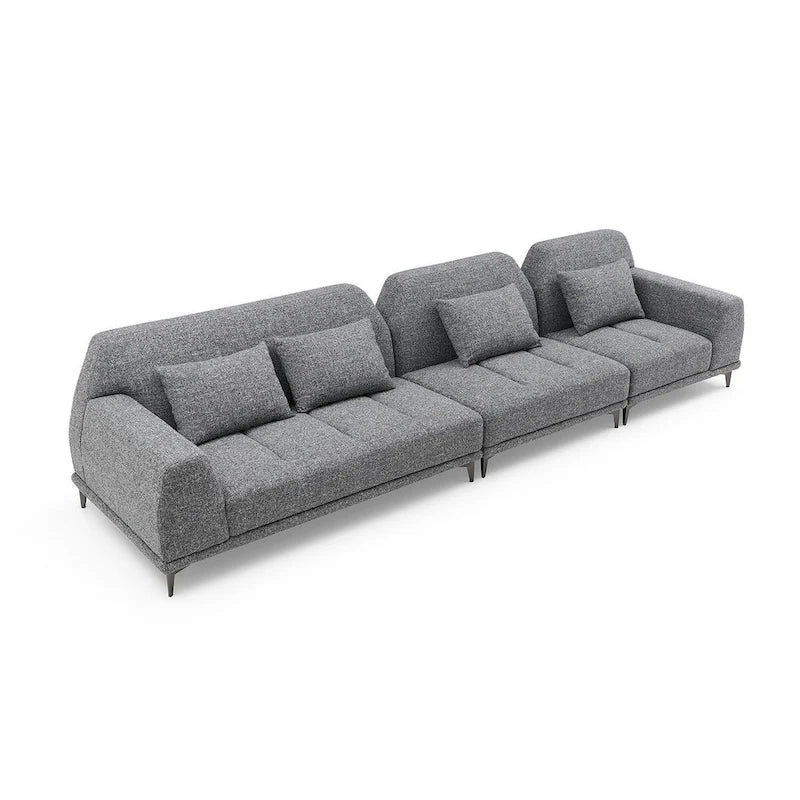 Modern Large Removable Sectional Sofa Grey Fabric with Pillows