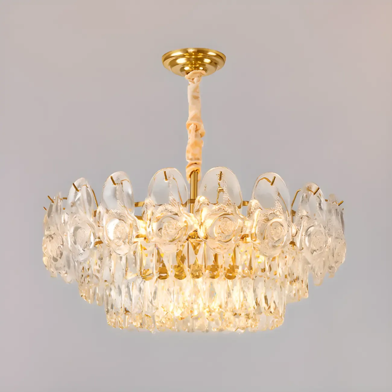 Modern Luxury Gold Tiered Crystal Round Chandelier