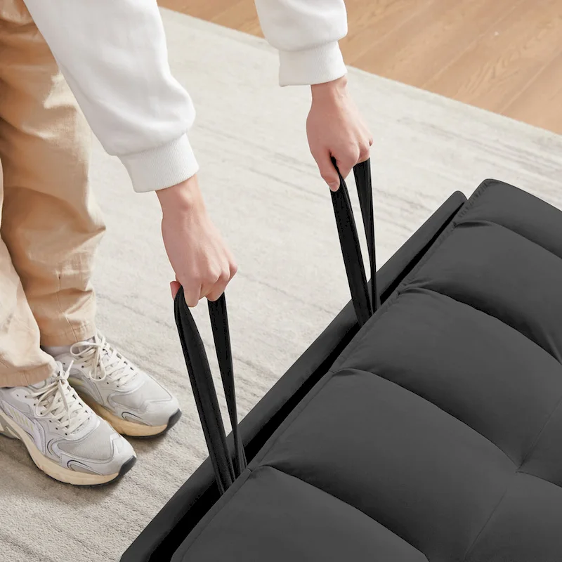 Black 55.2 Velvet Pull-Out Sofa Bed with Toss Pillows and Pockets