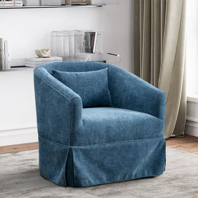 Ouyessir Upholstered Swivel Barrel Chair 360 Degree Accent Chair Fabric Armchair
