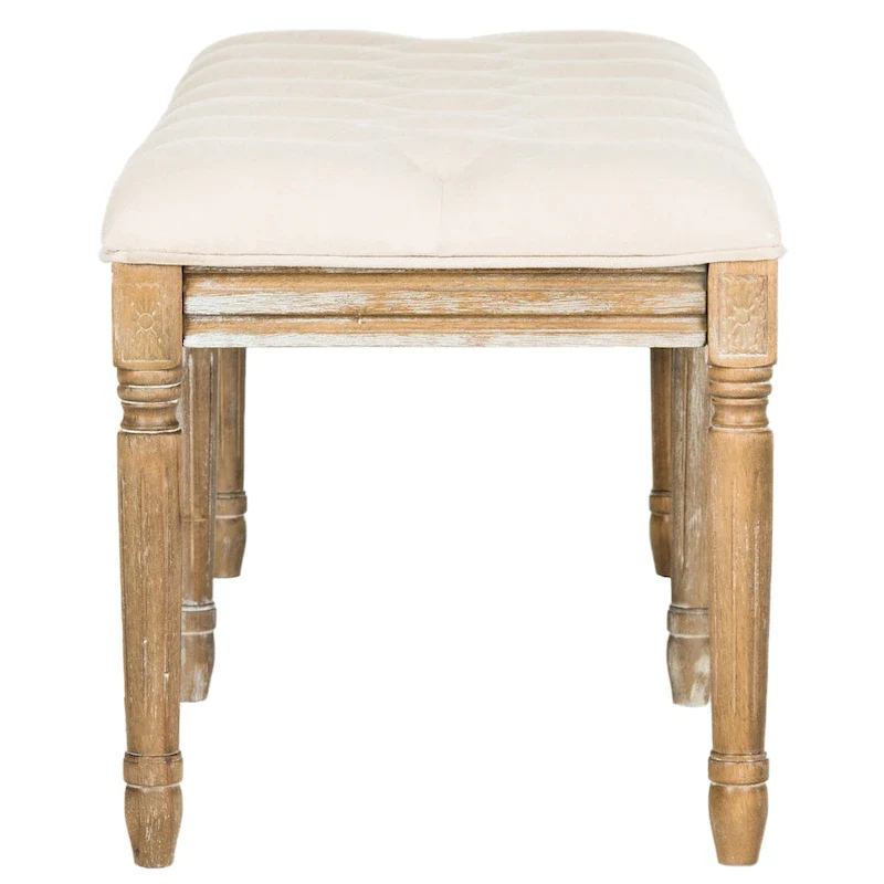 French Brasserie Tufted Rubberwood Bench in Rustic Oak Finish — 47