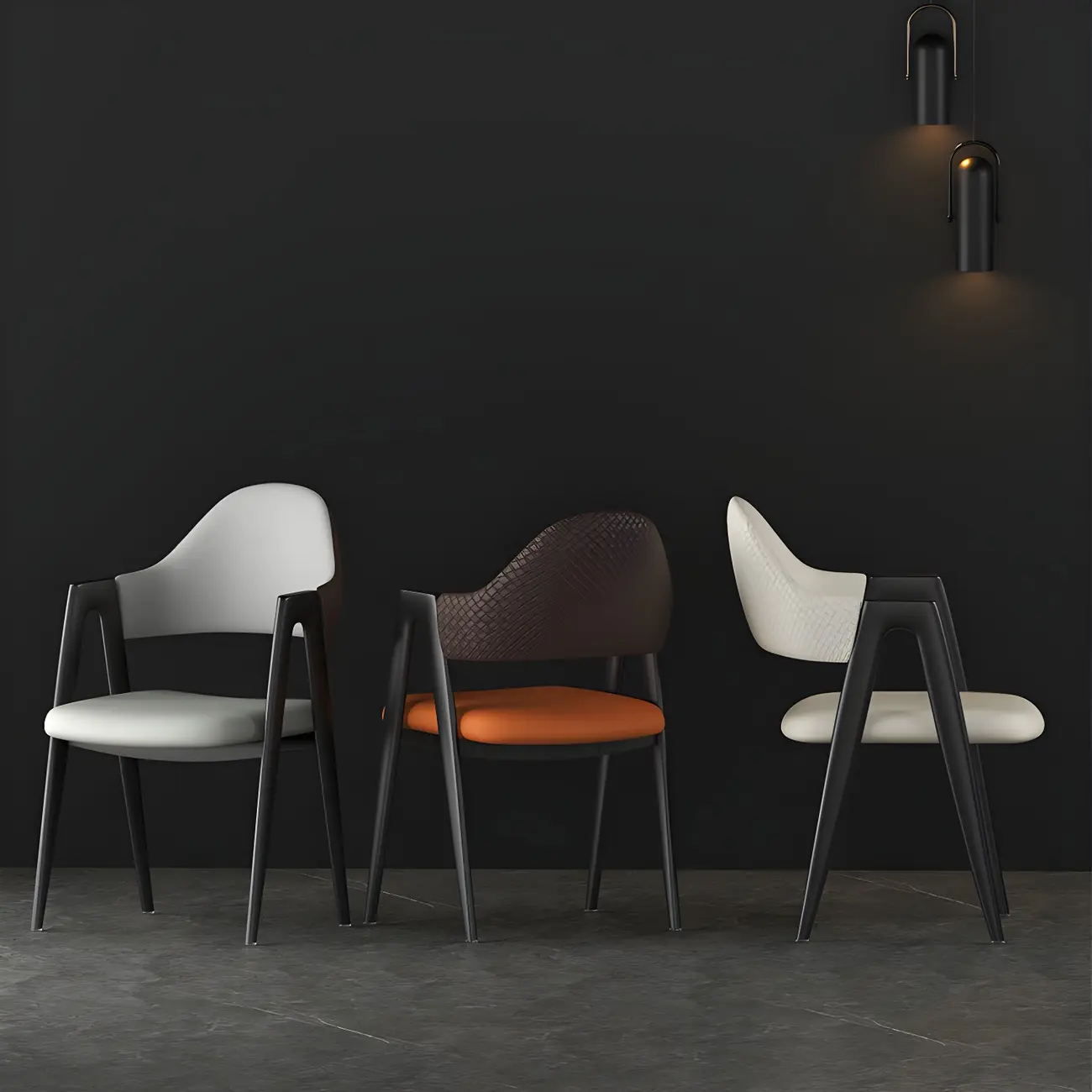 Modern Leather Curved Open Back Arm Dining Chair