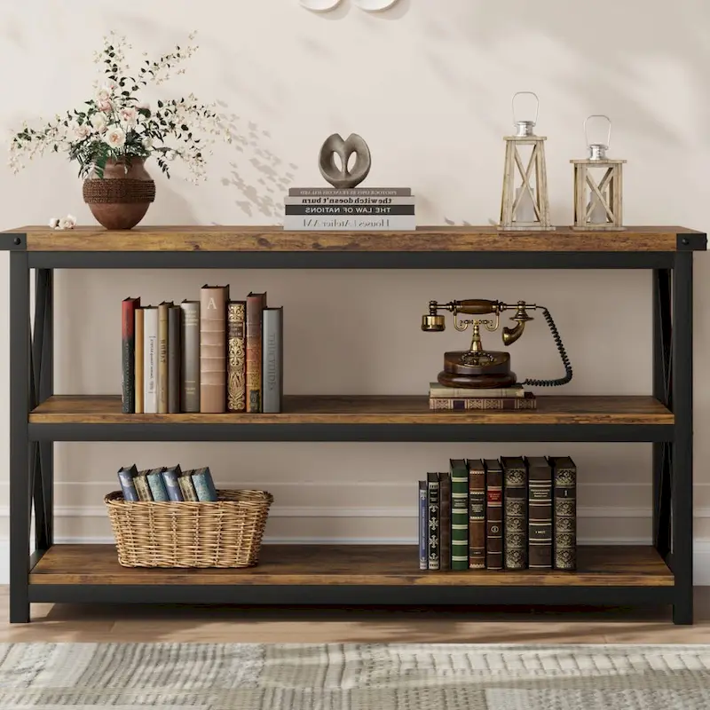 47.2 3 Tier Narrow Entryway Table, Console Table with Metal Frame