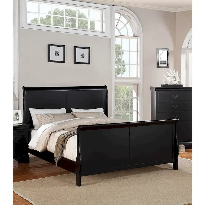 Modern Eastern King Bed with Sleigh Design Headboard and Footboard