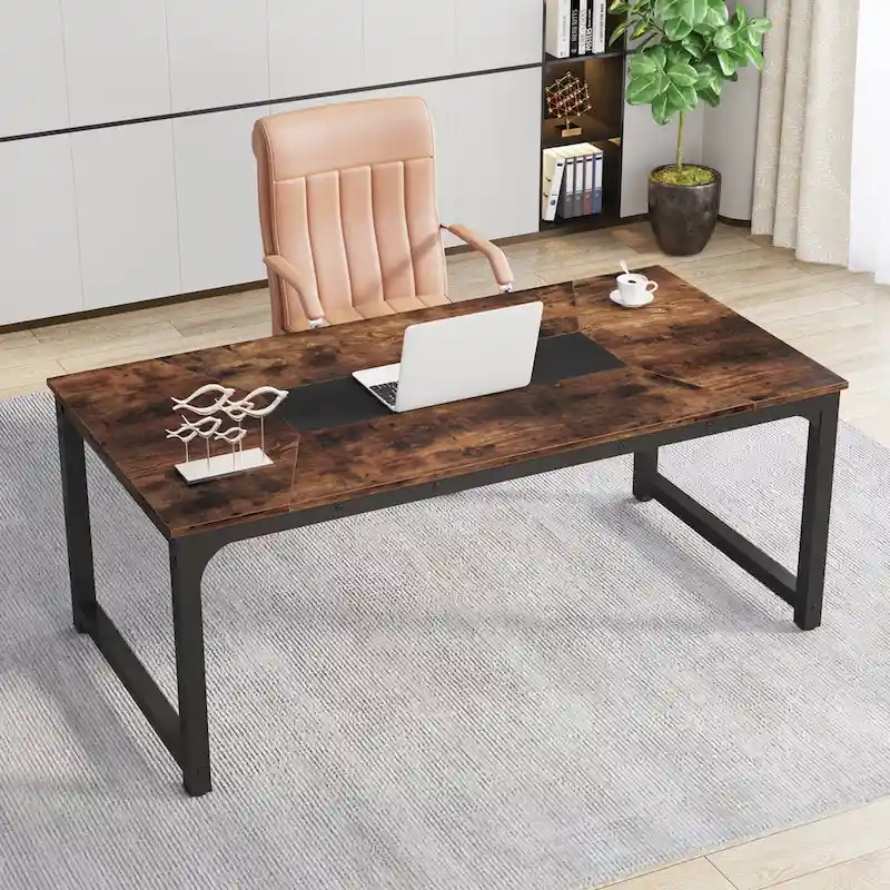 70.87  Large Computer Office Desk, Conference Table Rustic Brown