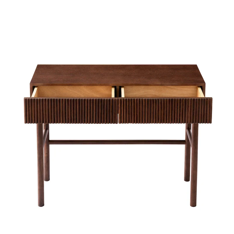 Solid Wood Console Table with 2 Drawers - Natural Brown