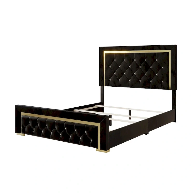 Upholstered Panel Bed with Tufted Headboard