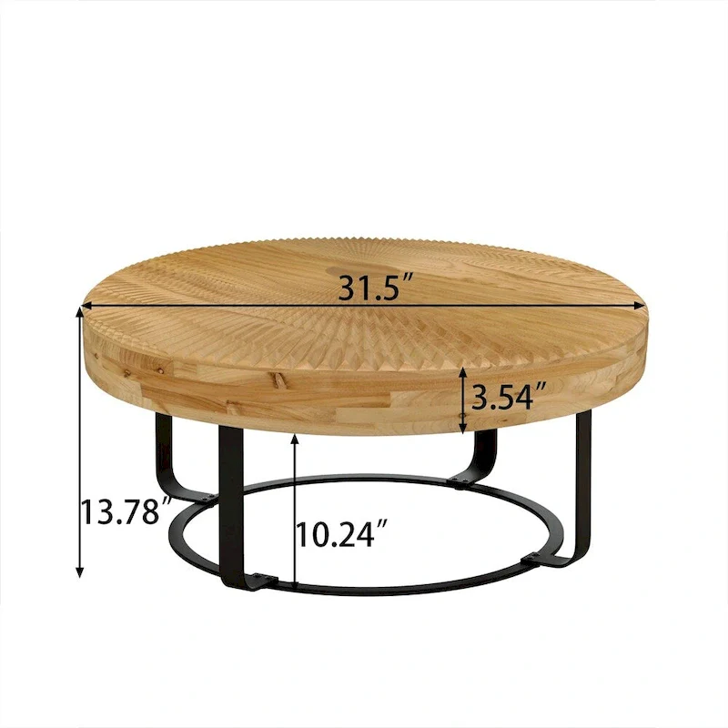 Round Wood Coffee Table with 6-Curved Metal Legs, Modern Style – Black / Gold