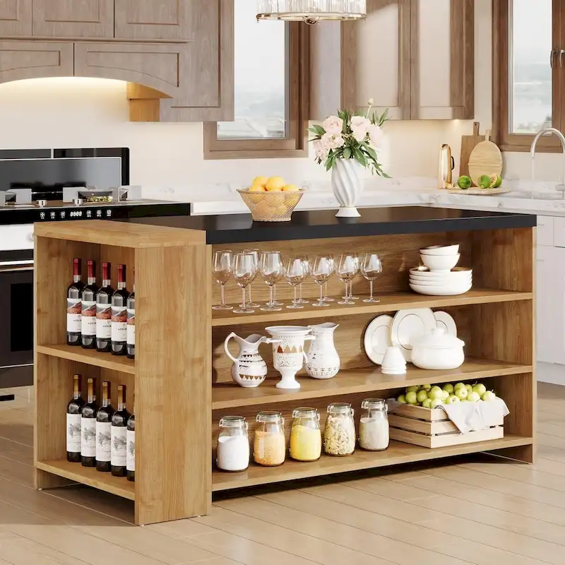 55 Inches Farmhouse Kitchen Island with Storage for Kitchen, Dining Room