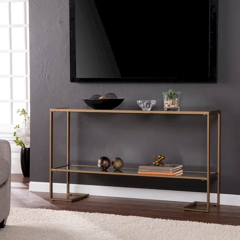 Gold Glam Console Table, Glass Top, 1-Piece