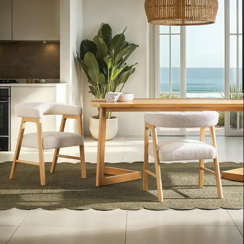 Middlebrook Modern Boucle Curved Solid Wood Dining Chair (Set of 2)