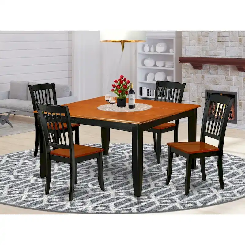 Square Dining Table Set with Butterfly Leaf & Chairs – Black & Cherry