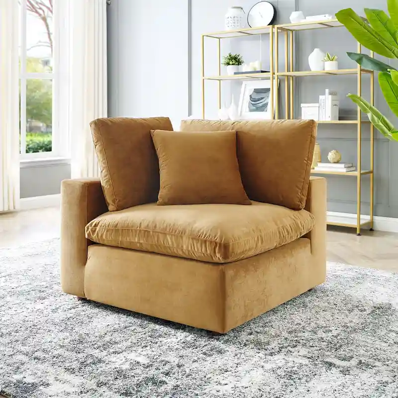 Down Filled Overstuffed Performance Velvet Corner Chair