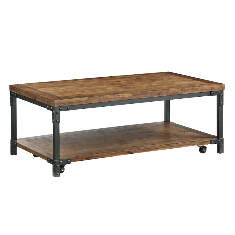 Leyburn Industrial Wood and Metal Coffee Table with Casters