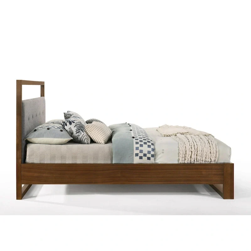 Modern Grey Fabric Walnut Bed