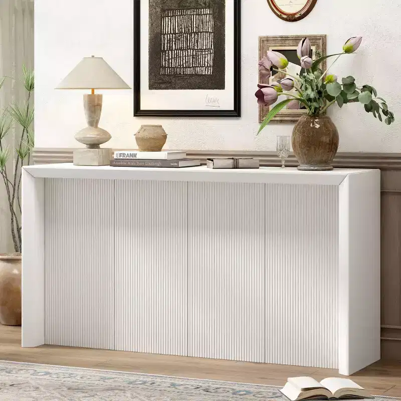 Okak Simple Rectangular Console Table with Wavy Design Base,Modern Woood Entryway Table for Living Room,Hallway,Foyer