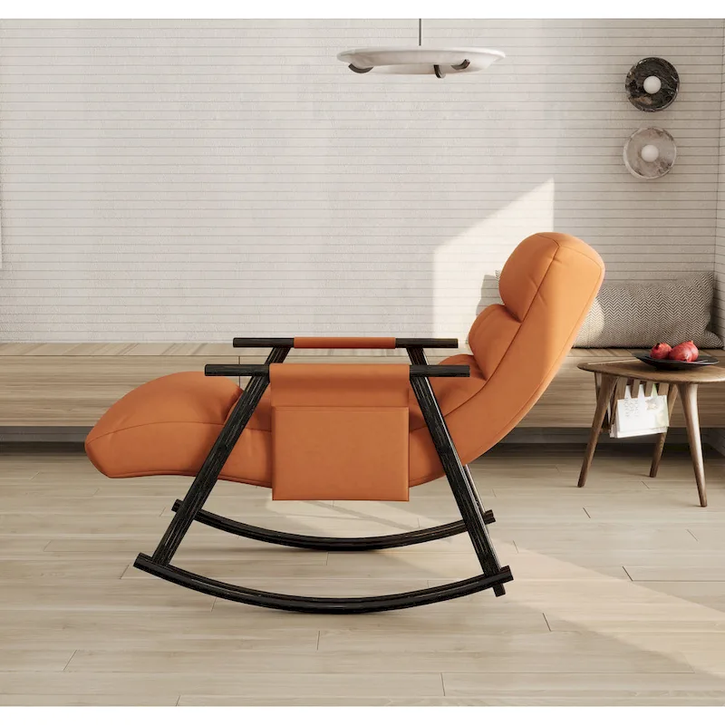 Casual Folding Rocking Chair,Lounge Rocking Chair Adjustable High Back and Foot Rest,Side Pockets Placed in Living Room Bedroom