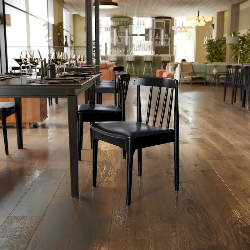 Brown/Antique White or Black Solid Beechwood Dining Chair with Curved Spindle Backrest & Vinyl Padded Seat, for 1 Person