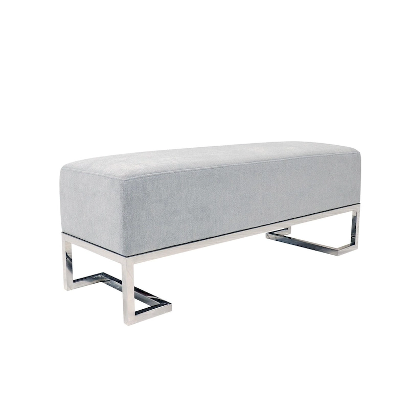 Pasargad Home Luxe Upholstered Stainless Steel Bench - W48xD16.5xH17.6