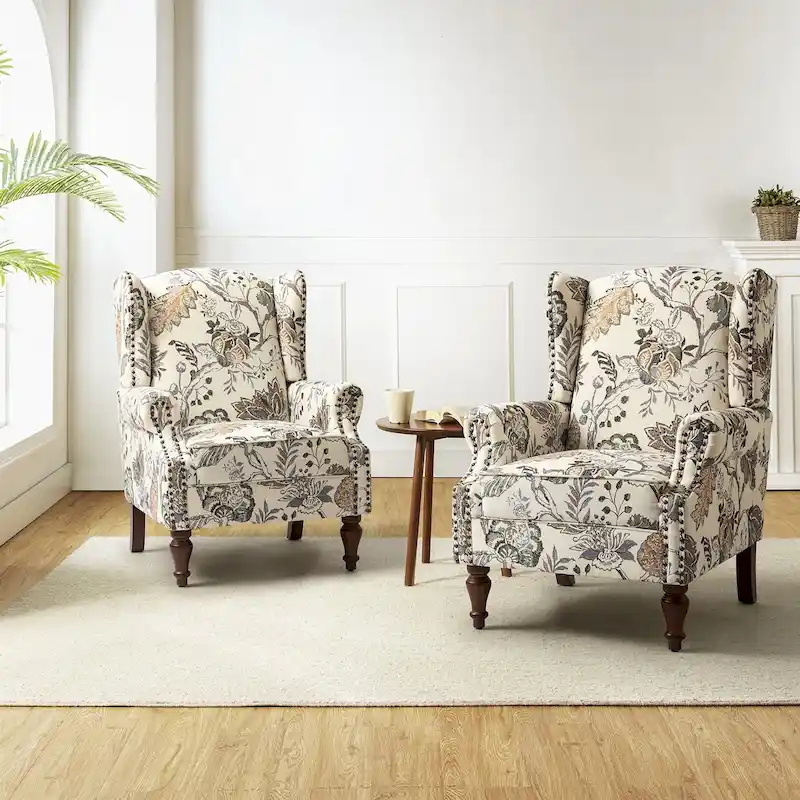 Gott Traditional Wingback Armchair with Solid Wood Legs Set of 2 by HULALA HOME